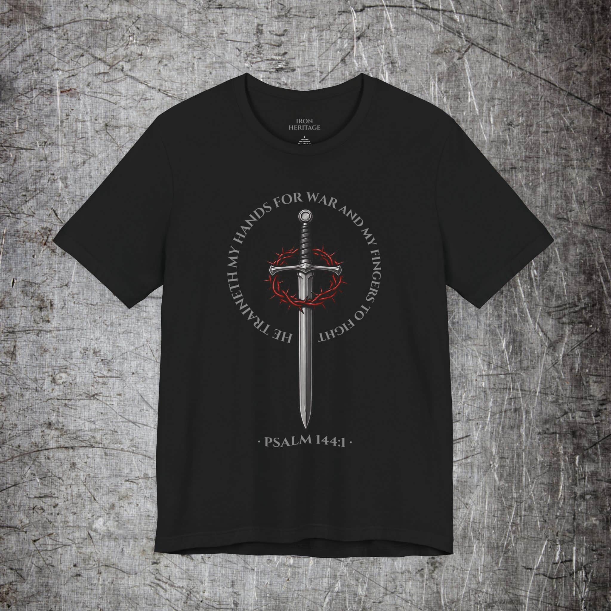 Iron Heritage T-Shirt Black / S He Traineth My Hands For War — Psalm 144:1 T-Shirt